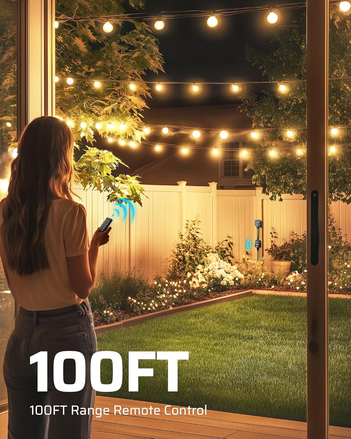 DEWENWILS Dusk to Dawn Dimmer, Wireless Remote Control, Waterproof Dimmable Plug with Timer, 100 FT Range, Outdoor Dimmer for String Light, Patio Lights