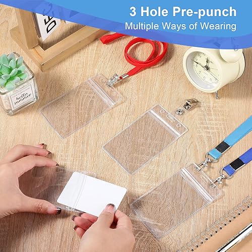 Vista 7 de Marspark 300 soportes verticales de plástico transparente para tarjetas de identificación, con cremallera resellable impermeable, funda de PVC