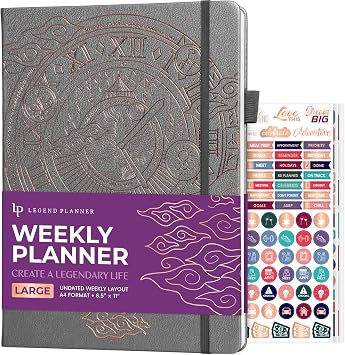 Legend Planner Undated, Weekly & Daily Goal Journal, A4 Mystic Gray Gold