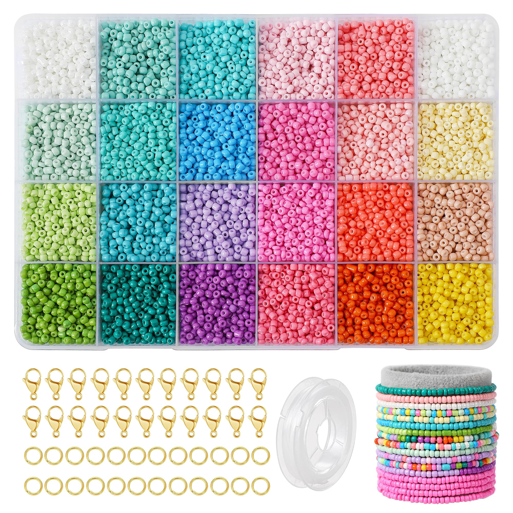 WHCPCYO 24 Farbe Perlen für Armbänder Perlen Set 3mm,12000 stück Selber Machen Perlen Zum Auffädeln Schmuckherstellungs Set für Armbänder, anhänger, Ohrringe, Halsketten, Fußring
