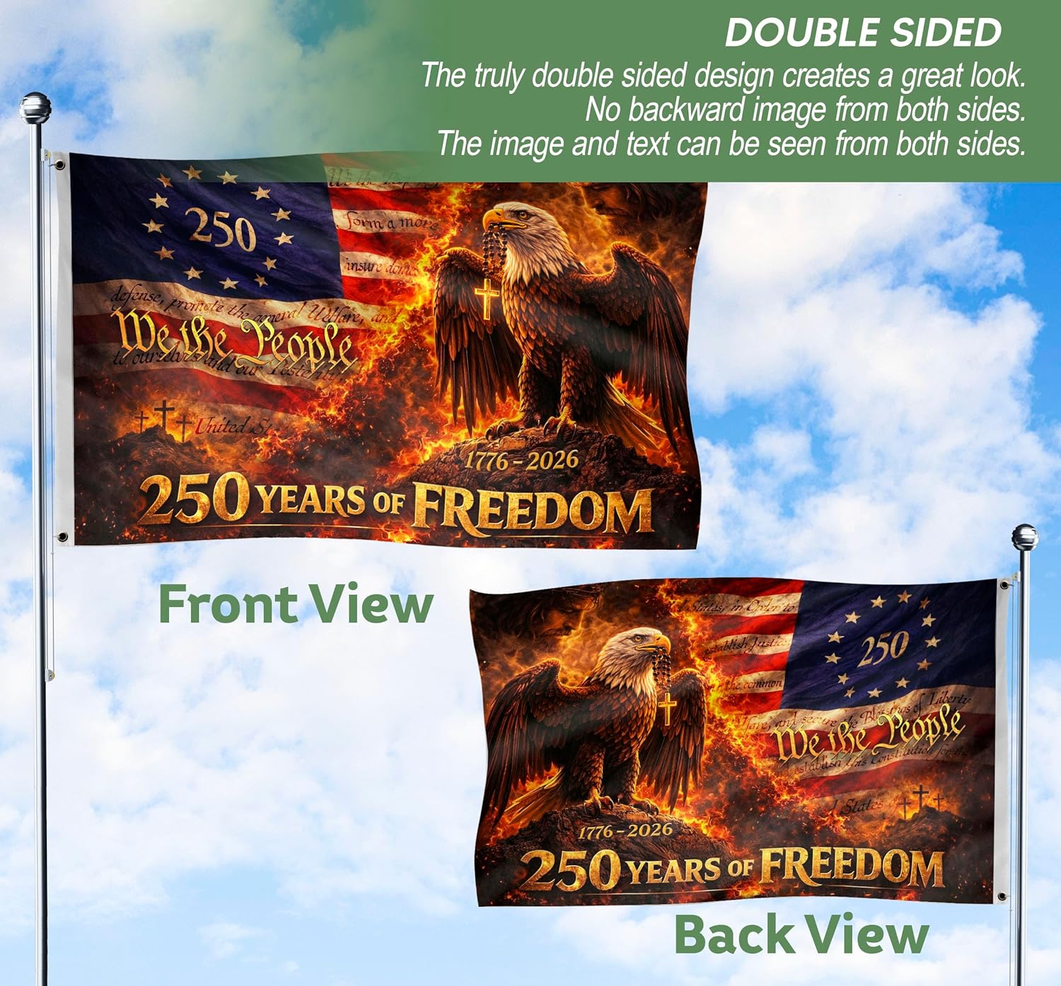 250 Years Christian Flag With Brass Grommets, Patriotic Cross Design Decor House, Christian Patriot American Flags, 250 Years Of Freedom Flag 3x5 Ft, Double-sided Printing, 1776-2026 Commemorative Banner 5