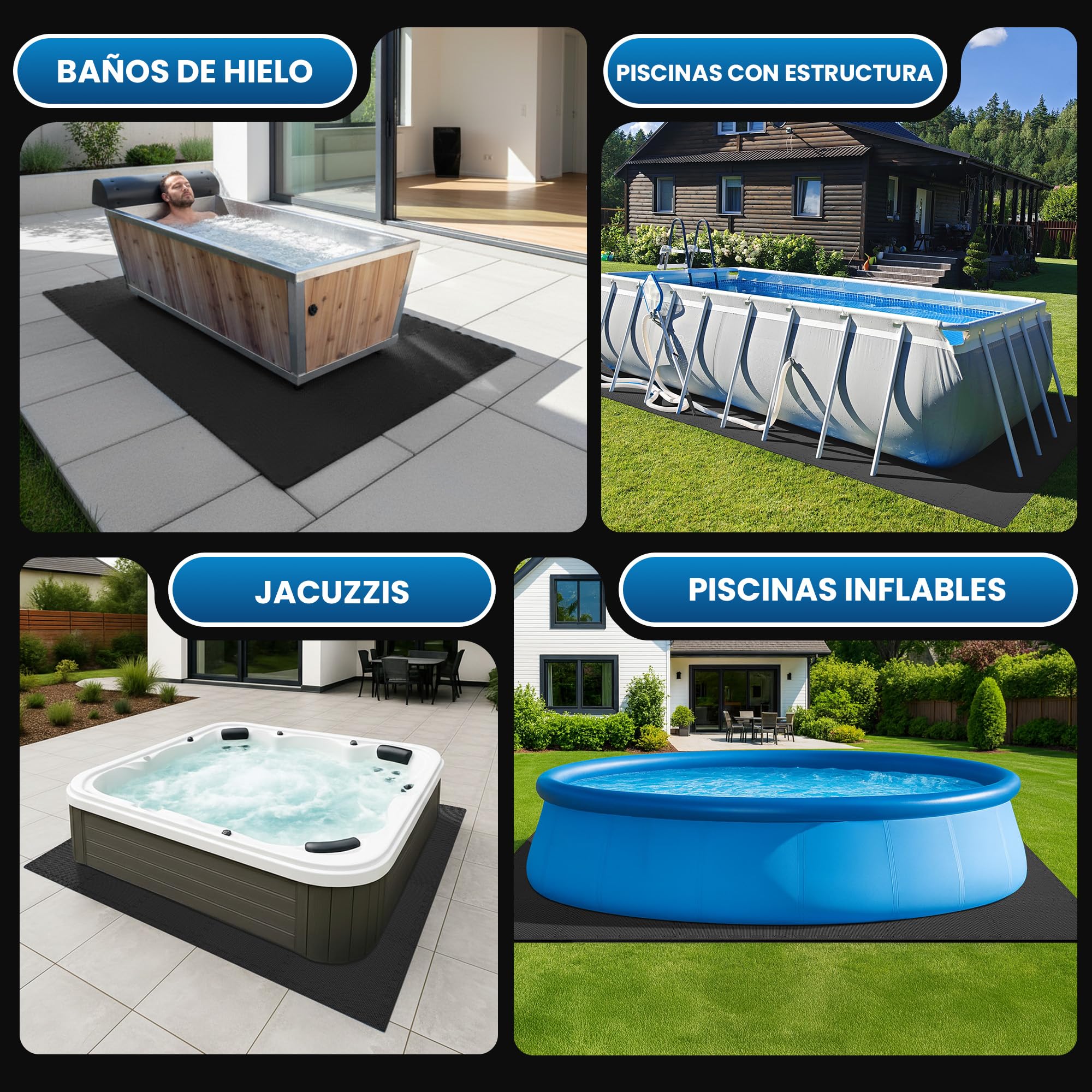 bemaxx Protector Suelo Piscinas Desmontables Esterilla Piscina - Set de 18 Alfombrillas Lona Piscina Tapiz Suelo Goma EVA Base Piscina Alfombra Protectora Puzzle de Suelo para Jacuzzi Piscina Infantil