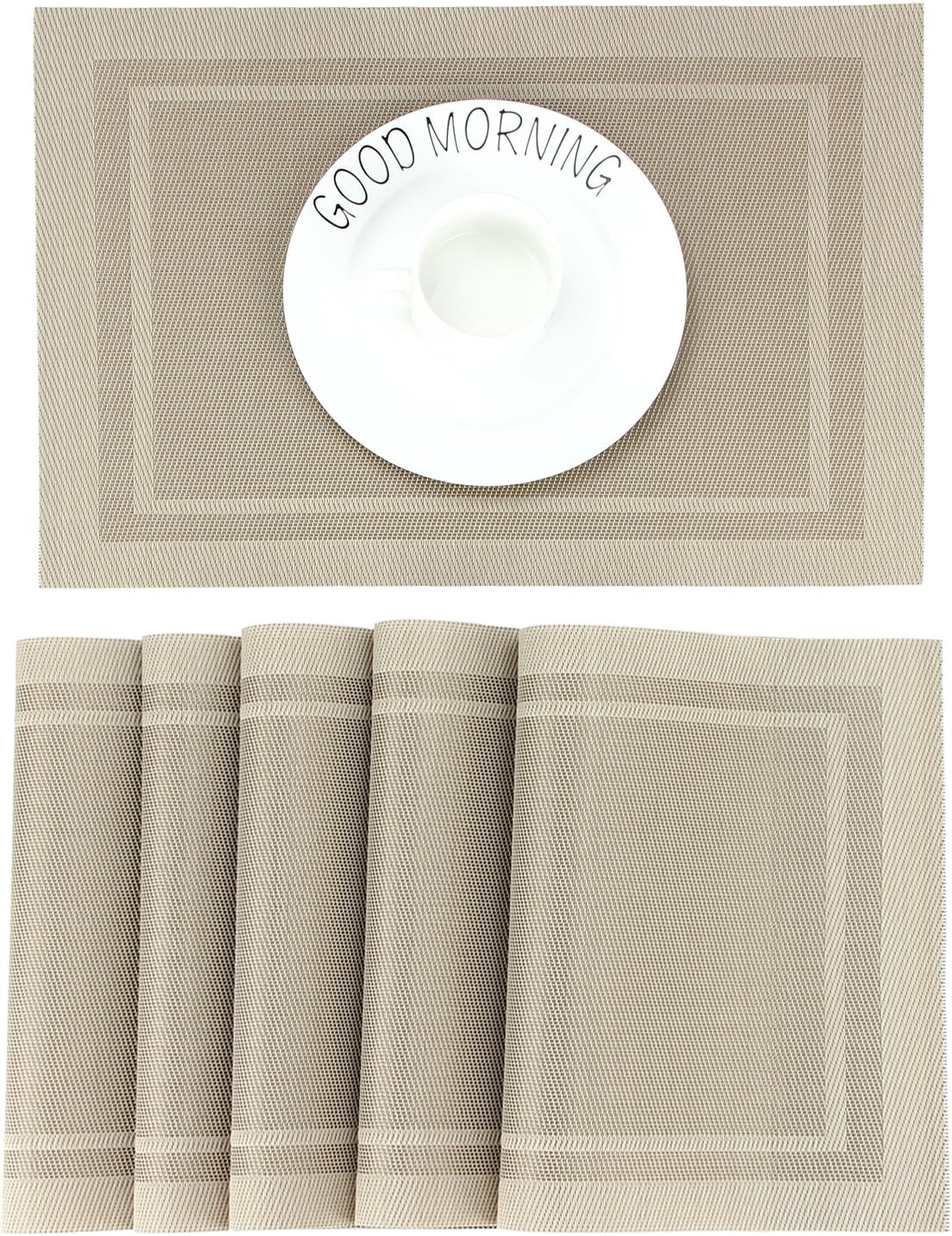 CHAOCHI Placemats set of 6,Easy to Clean Non-slip Heat Resistant Dining Table Mats,Washable Crossweave Woven Vinyl PVC Place mats,45CM x 30CM (Beige)