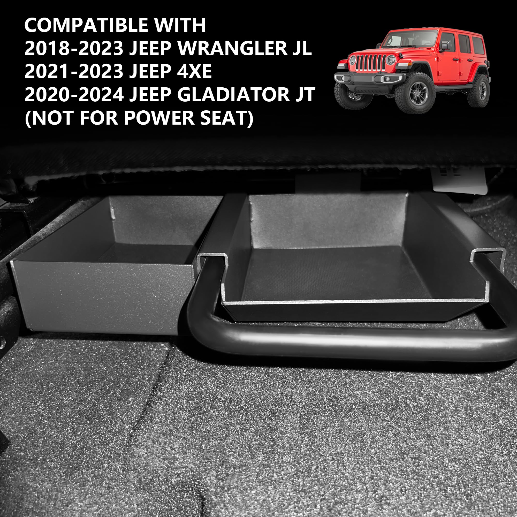 sukemichi Organizador de asiento delantero de coche para accesorios Jeep JL, bandeja de almacenamiento delantera debajo del asiento para Jeep Wrangler JL Gladiator JT 2018-2025, organizador de