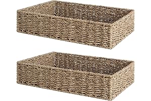 StorageWorks Storage Baskets: Nesting Seagrass Baskets for Bathroom, Shelves, Toilet Paper Holder, 2 Pack