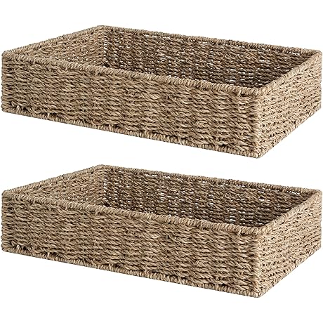 StorageWorks Storage Baskets: Nesting Seagrass Baskets for Bathroom, Shelves, Toilet Paper Holder, 2 Pack
