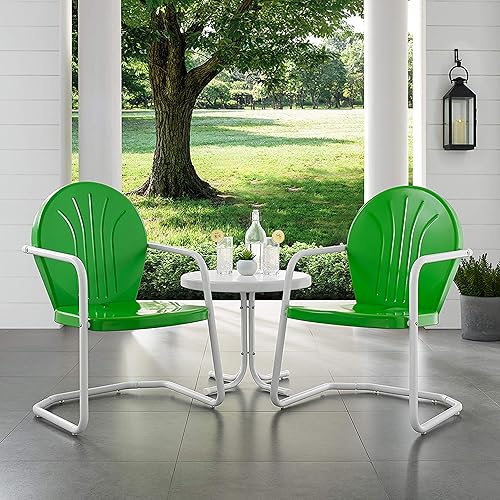 Miniatura 8 de Crosley Furniture Griffith - Juego de sillas y mesa auxiliar de 3 piezas, juego de mesa auxiliar de metal retro para porche, verde saltamontes
