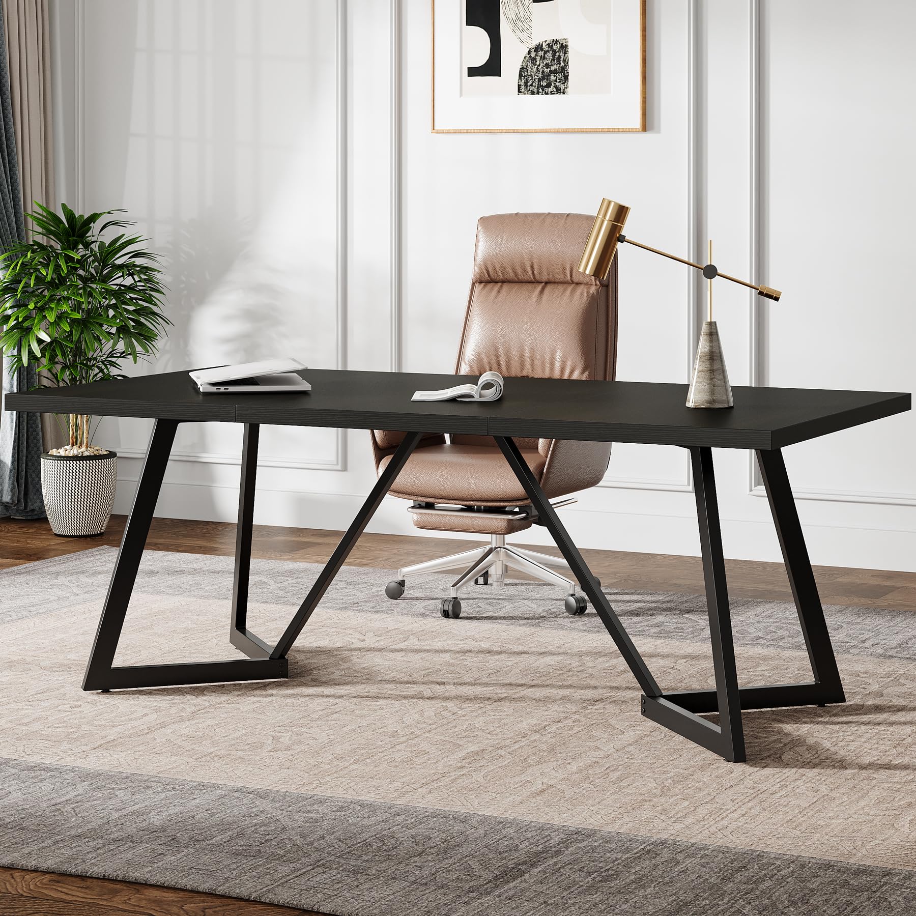 Tribesigns, scrivania grande da 180 cm, moderno tavolo per computer con struttura in metallo, tavolo da lavoro rettangolare per laptop per ufficio o casa (nero)