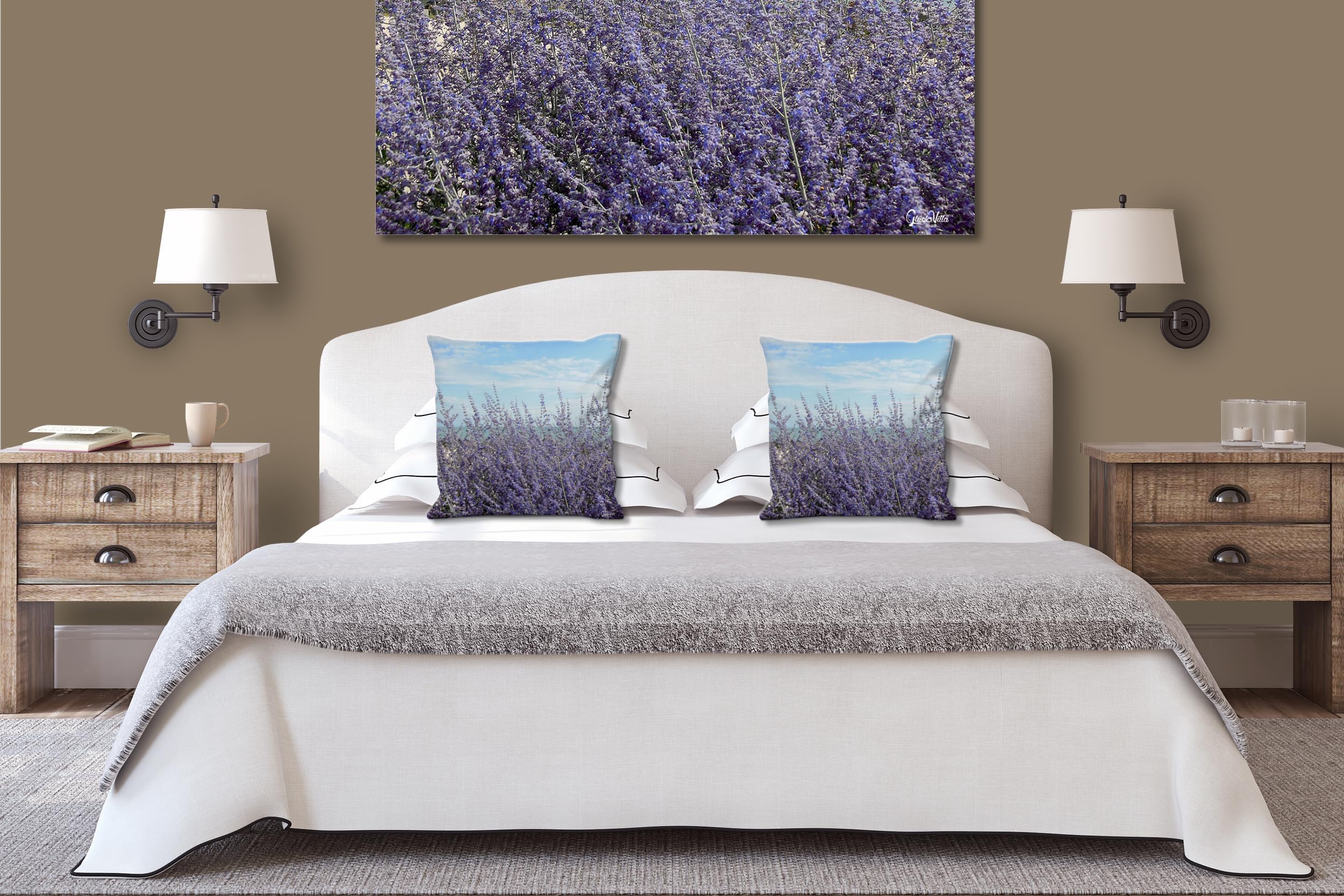 Lavendel - Foto-Kissen-Hülle Set (2 STK.) 40 x 40 cm | Kissen-Bezüge - passend zu Wandbild - Deko-Kissen - Küste Natur Garten lila