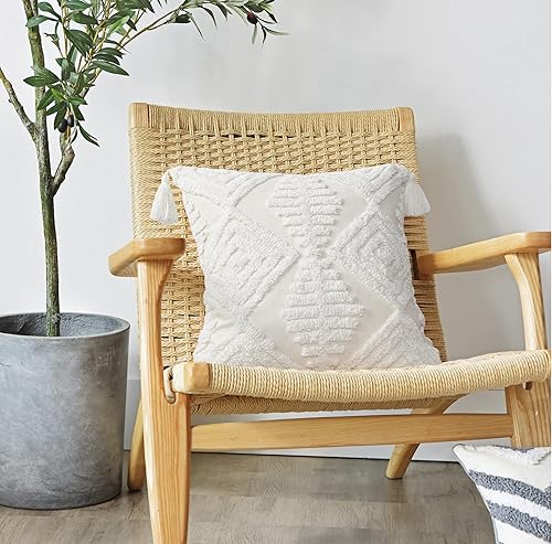 Miniatura 2 de LOOPUINHOM Fundas de almohada de sofá de estilo bohemio, exquisitamente elaboradas con mechón acabado a mano con detalles de borlas de algodón