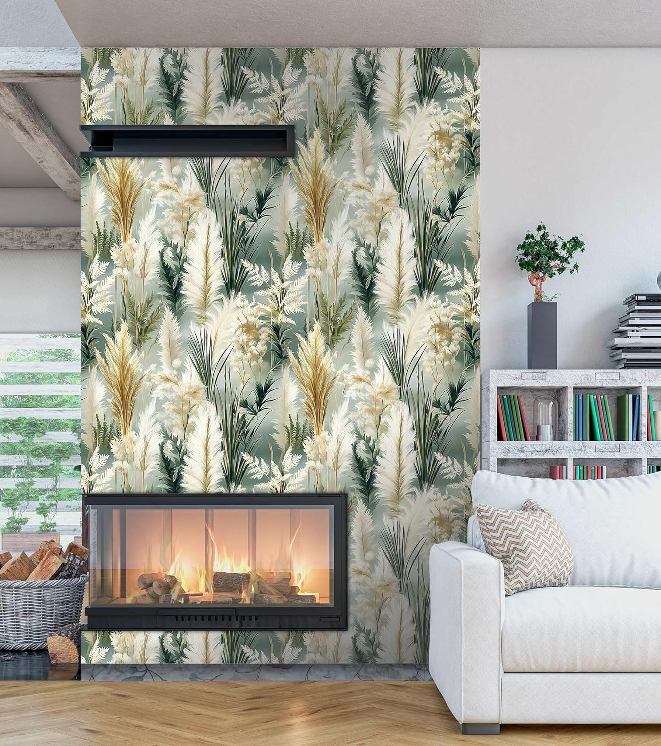 Boho Forest Peel and Stick Wallpaper, Modern Botanical Wallpaper, Self Adhesive Vinyl Wall Paper for DIY Home Decor, 17.7in x 236in