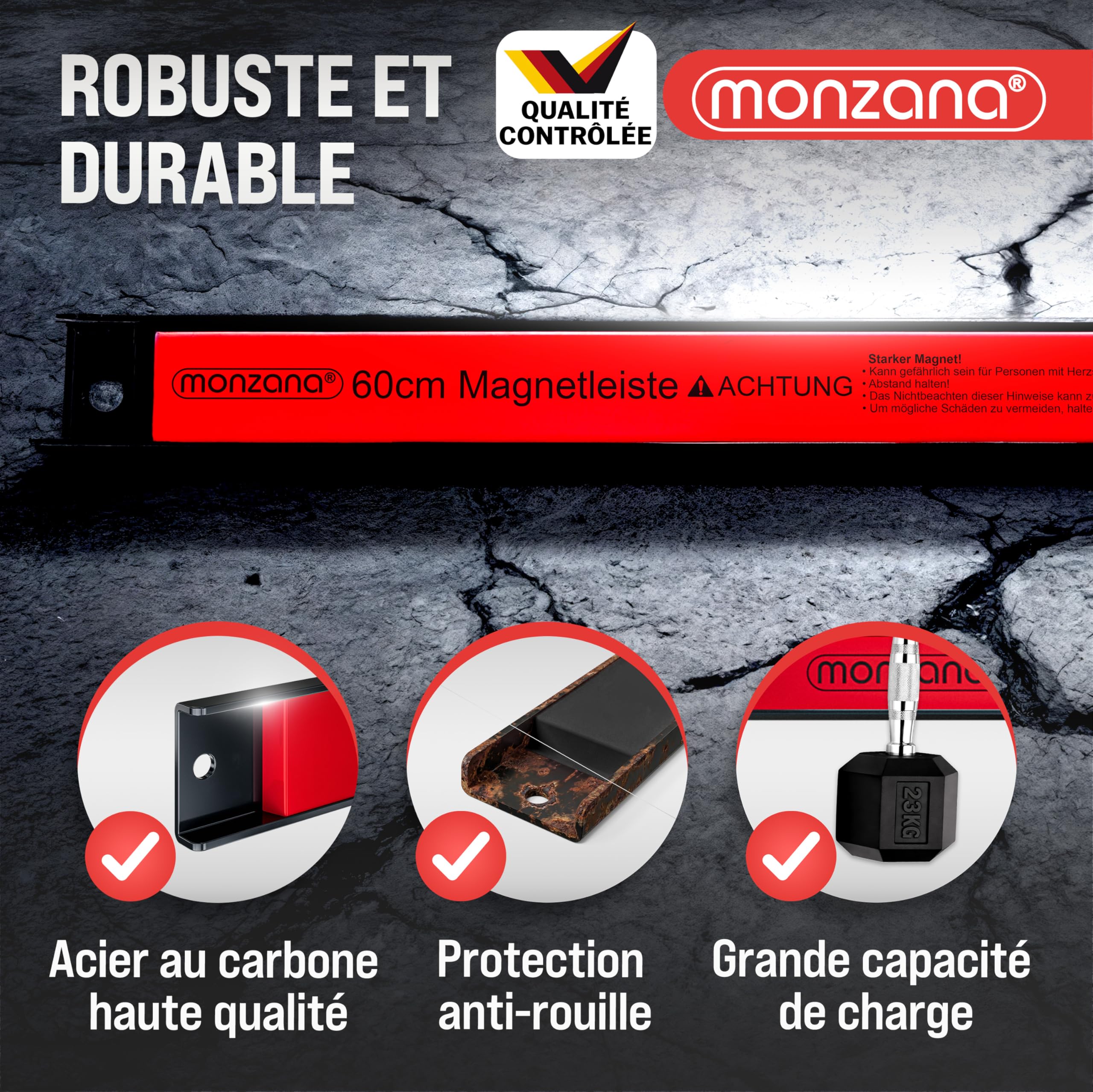 DEUBA® Barre magnétique pour outils 60 cm aimant puissant charge max. 23 kg