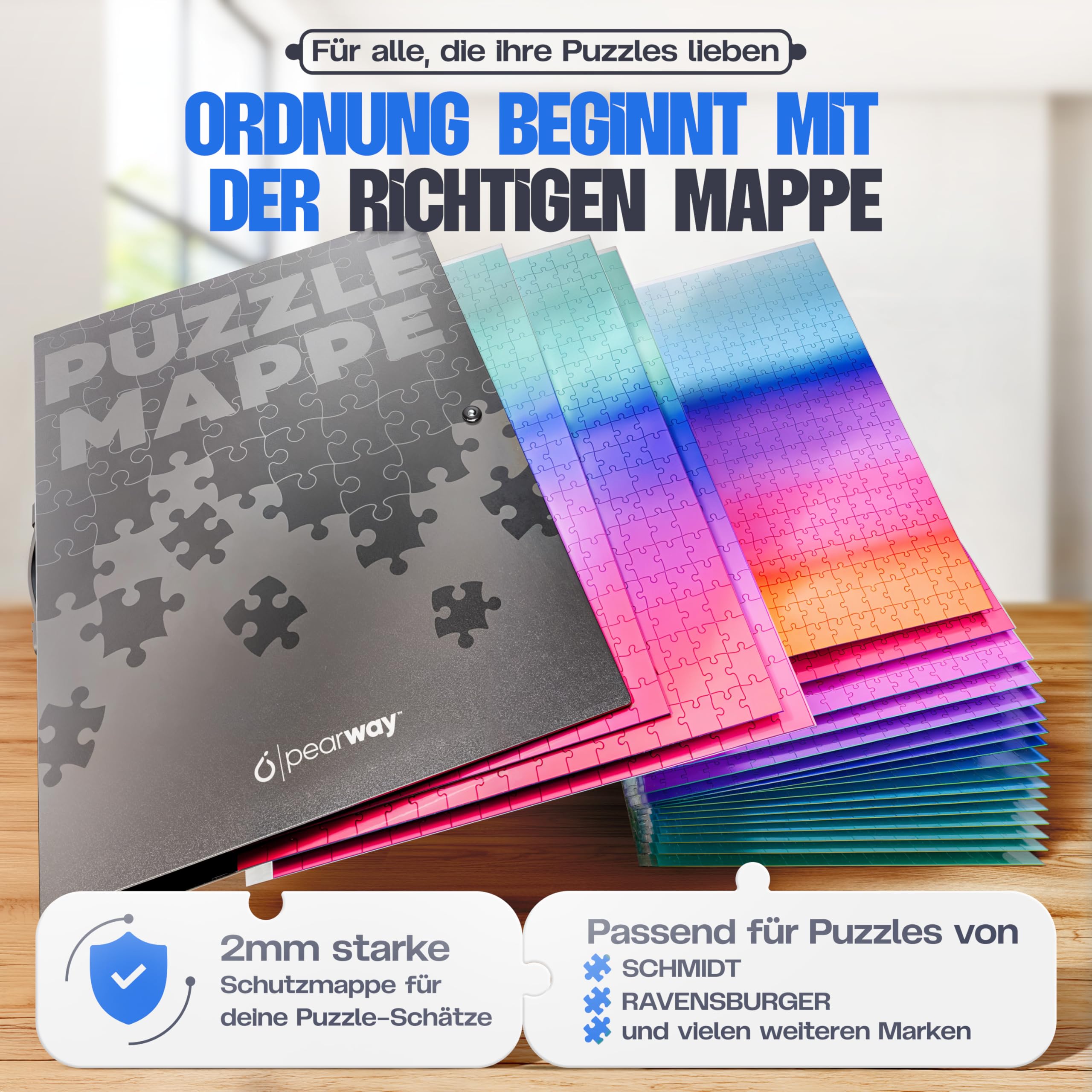 pearway - Robusta cartella per puzzle [inclusa pellicola puzzle da 5 m] per puzzle fino a 1000 pezzi – l'accessorio perfetto per riporre i puzzle – Organizer per fino a 40 opere – Cartellina puzzle