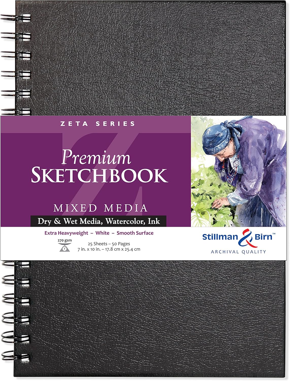 Stillman & Birn Zeta Series Wirebound Sketchbook, 7" x 10", 270 gsm (Extra Heavyweight), White Paper, Smooth Surface