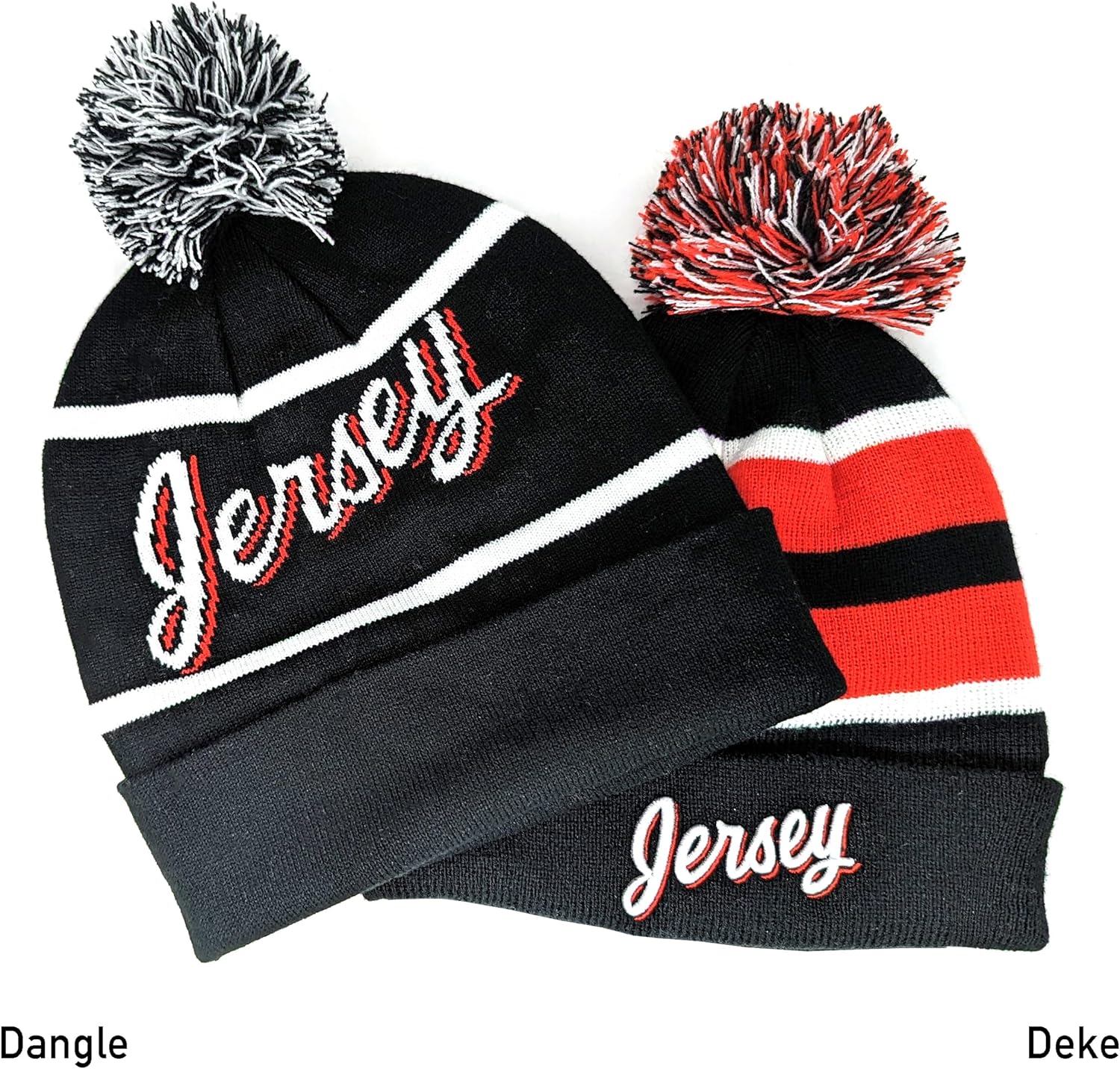 Hockey Beanie Hat - Alternate Black and White Color with Pom Pom and Jersey Script Comfortable and Fun Fan Gift. - Image 5