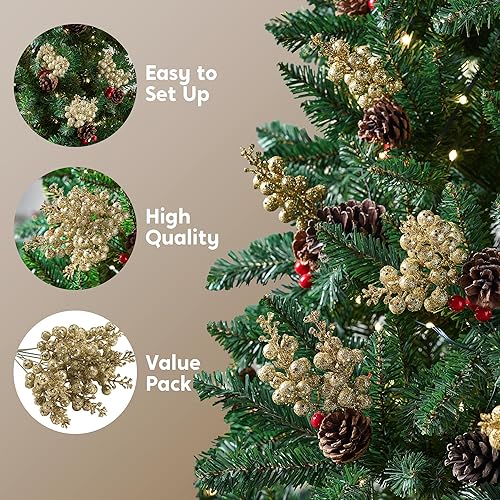 Miniatura 4 de Joiedomi 18 adornos artificiales de tallo de bayas con purpurina para Navidad, palitos decorativos de cuentas de 10 pulgadas, ramitas brillantes,