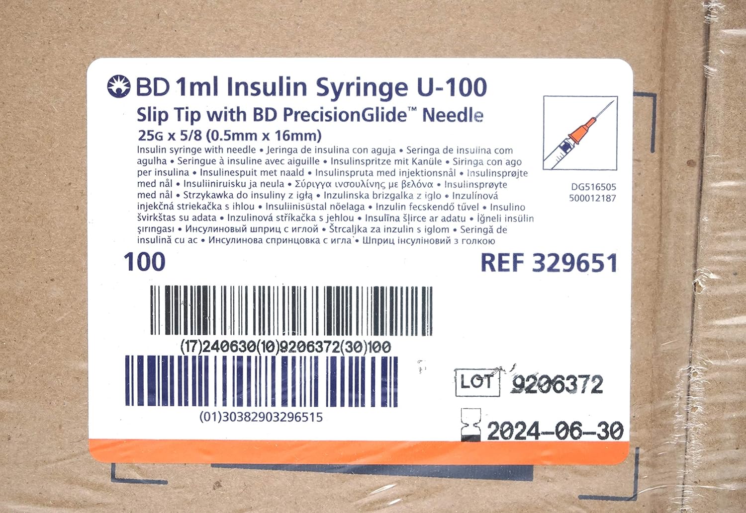 Becton Dickinson 1ML Insulin Syringe, U-100, Slip Tip, PrecisionGlide Needle, 25-Gauge x 5/8", 0.5mm x 16mm, Case of 800, 329651 : Industrial & Scientific