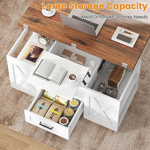 Miniatura 5 de Mesa de centro elevable de 40 pulgadas, mesas auxiliares multifunción 4 en 1 con cajones de almacenamiento y compartimentos ocultos, mesa de centro