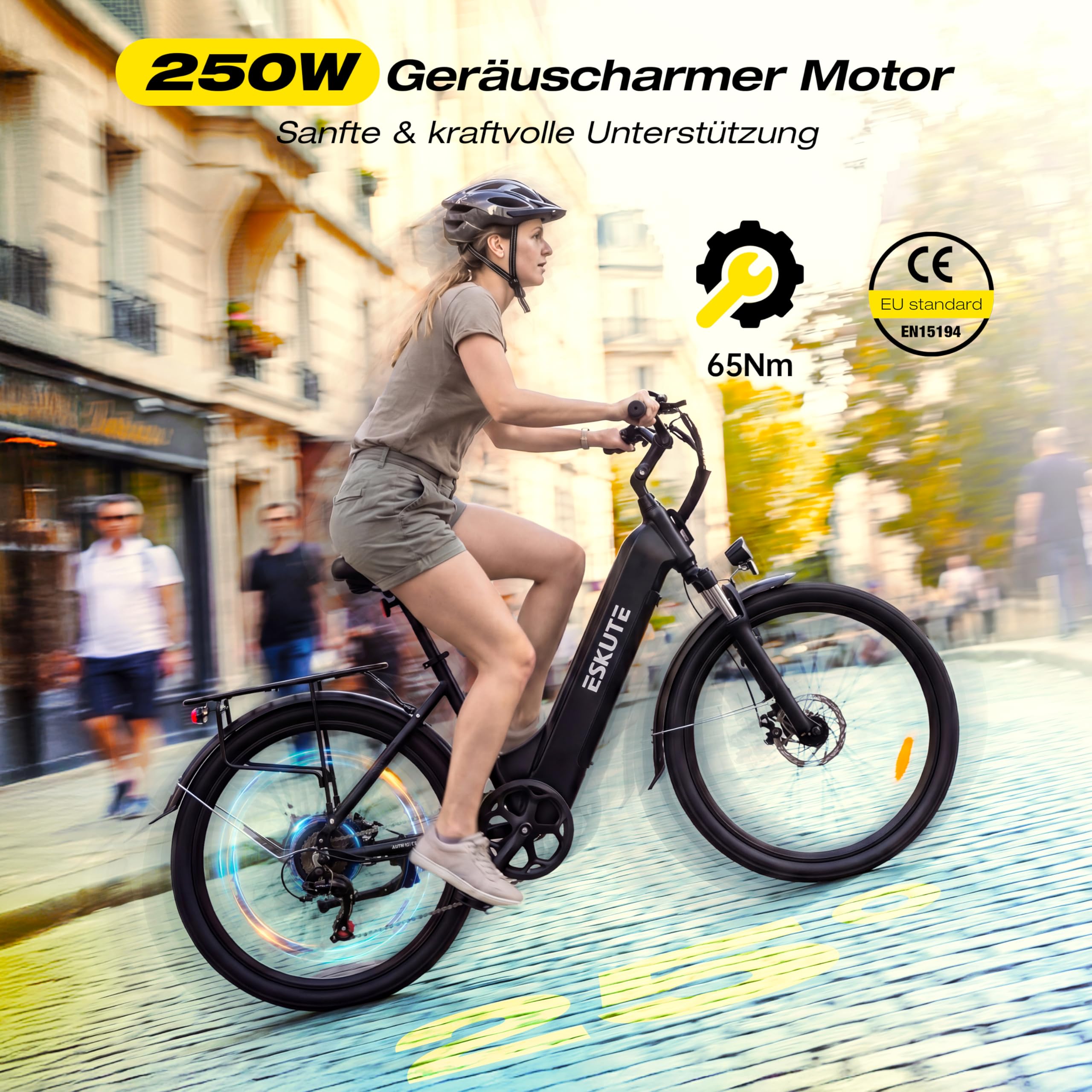 ESKUTE 26 Zoll E-Bike für Herren & Damen,C202 Elektrofahrrad mit 48V 17,5Ah Akku, 250W Motor, 7-Gang-Schaltung, LCD-Display, bis zu 110 km Reichweite, 25 km/h City Trekking E Bike für Erwachsene