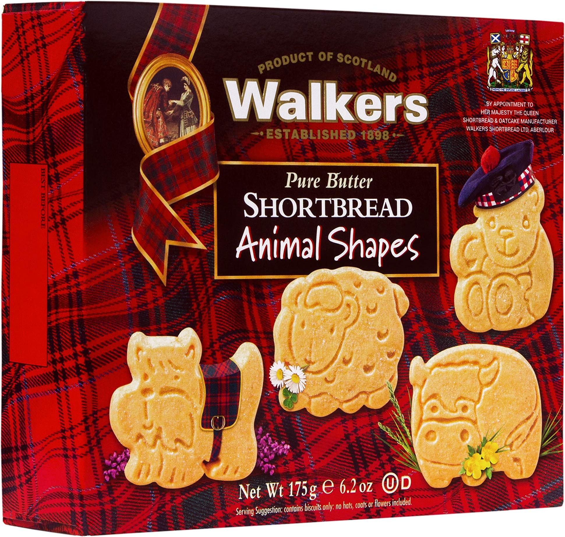 Walker's Shortbread Assorted Animal Shaped Cookies, All-Butter Shortbread Cookies, 6.2 Oz Box (Pack of 6)