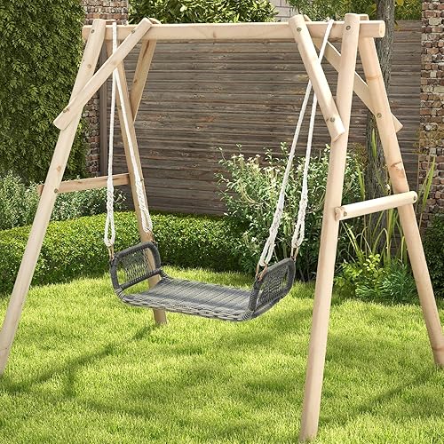 Miniatura 4 de HAPPYGRILL Columpio de mimbre para porche, asiento de columpio de ratán curvado con cómodos reposabrazos, columpio de mimbre para patio con 2