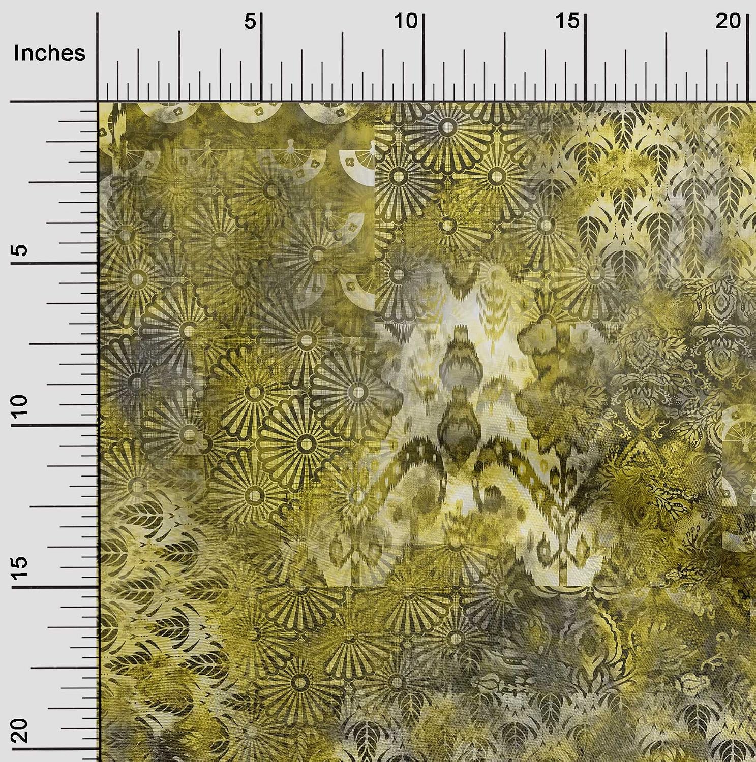 oneOone Polyester Spandex Olive Green Fabric Abstracts DIY Clothing Quilting Material Print Fabric by Yard 56 Inches Wide-6104