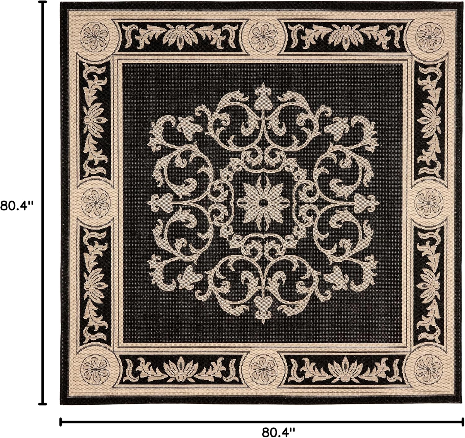 SAFAVIEH Courtyard Collection 6'7" Square Black / Sand CY2914 Indoor/ Outdoor Waterproof Easy Cleaning Patio Backyard Mudroom Area Rug