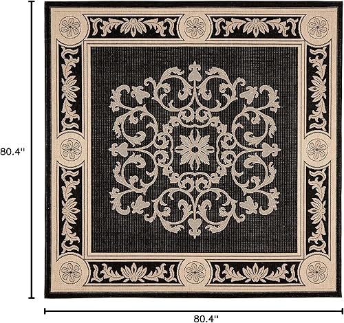 Miniatura 2 de SAFAVIEH Courtyard Collection CY2914 - Alfombra cuadrada para interiores y exteriores, impermeable, fácil limpieza, 6 pies 7 pulgadas, color negro y