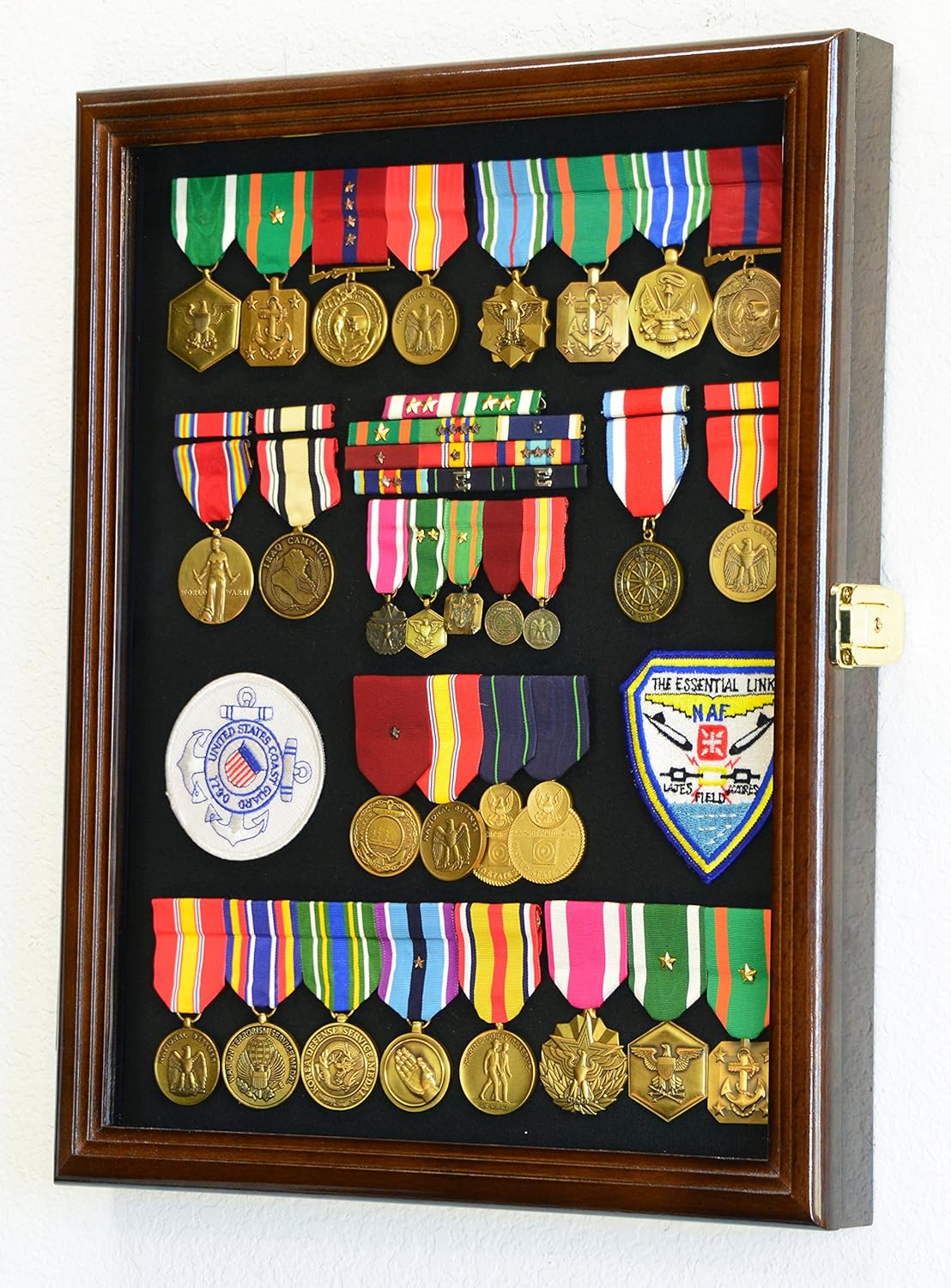 Military Medals, Pins, Badges, Patches, Insignia, Ribbons, Flag Display Case Shadowbox Cabinet Pinnable Background - Lockable