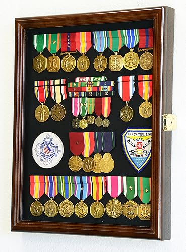 Miniatura 2 de Medallas militares, alfileres, insignias, parches, insignias, cintas, vitrina de bandera Shadowbox fondo fijable - con cerradura