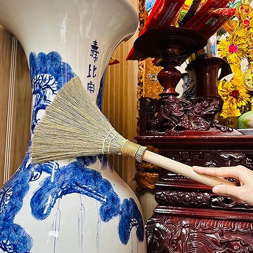 Miniatura 6 de TTS For Home - Juego de 2 escobas vietnamitas de cerdas suaves, escoba de paja asiática para niños, escoba decorativa de 16.54 pulgadas