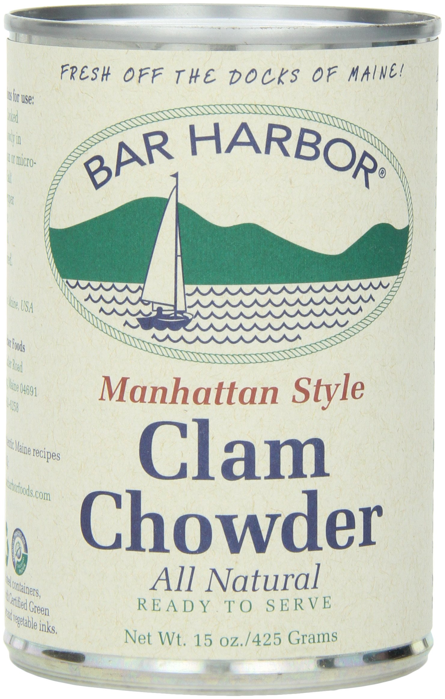 Bar Harbor Manhattan Clam Chowder - Premium Seafood Delight, Gluten-Free, Authentic New England Flavor - Ideal for Hearty Meals - 15 oz Can (Pack of 6)