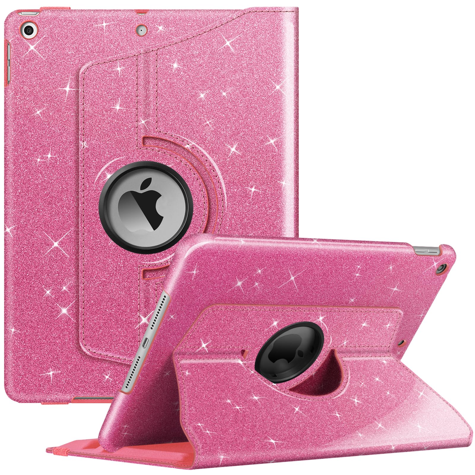 Fintie Rotierende Hülle für iPad 9. Generation (2021), 8. Generation (2020), 7. Generation (2019) 10,2 Zoll, 360 Grad drehbarer Ständer, Stifthalter, automatische Wake-/Sleep-Funktion, Glitter Rosa
