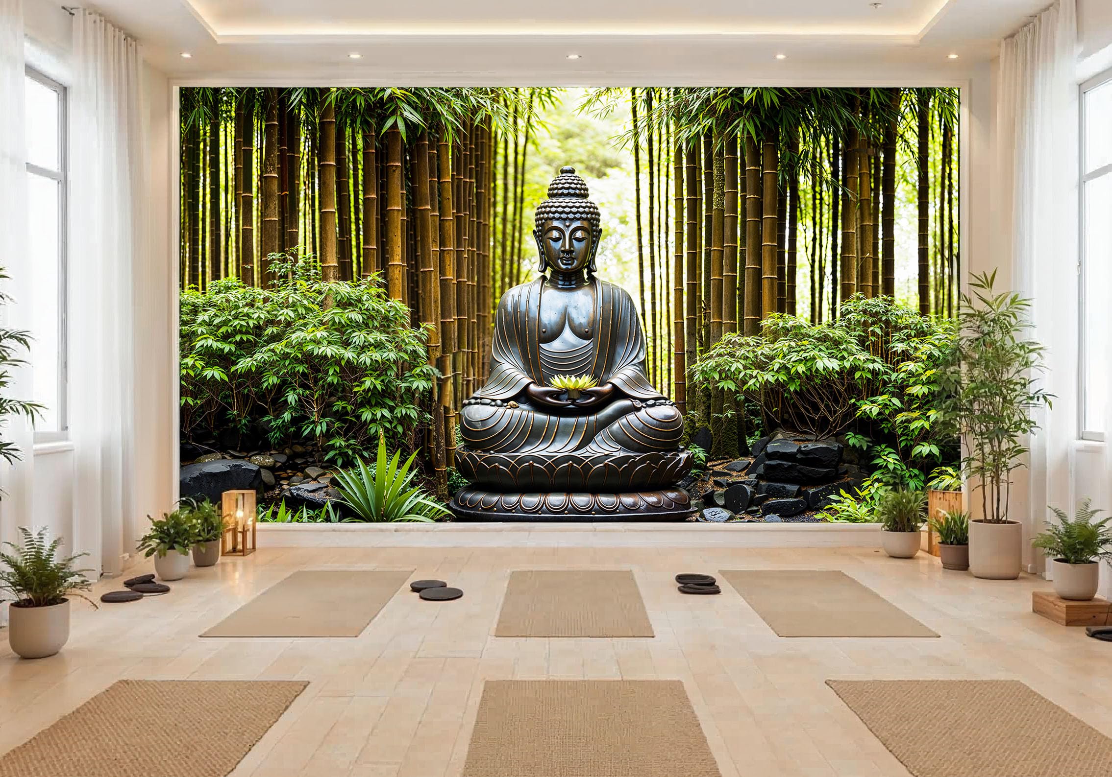 Mural Gardens Peaceful Buddha Bamboo Garden Mural Curtain Waterproof Outdoor Tapestry Zen Meditation Wall Art Bamboo Fence Decor W300Cm H180Cm from B&Q