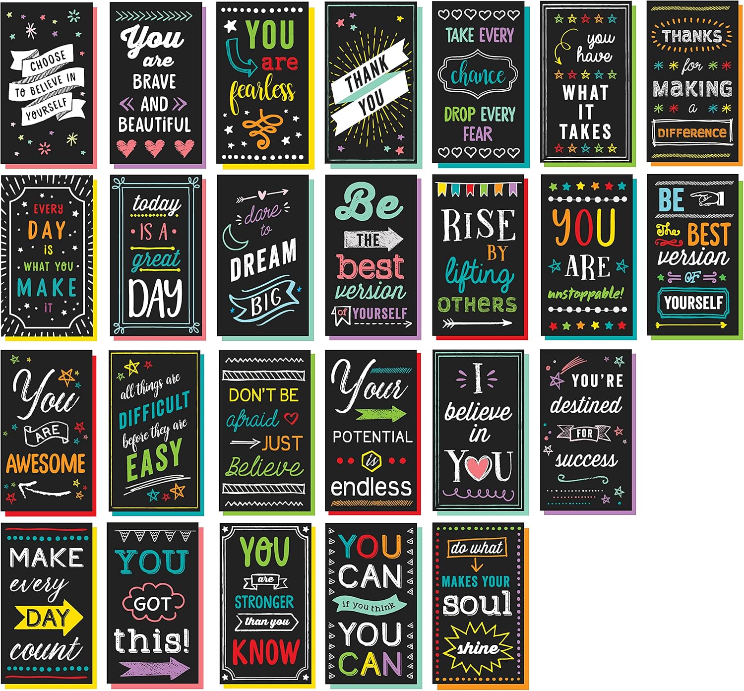 Iconikal Inspirational Motivating Thankful Mini Quote Cards, Blank Back, 200-Count