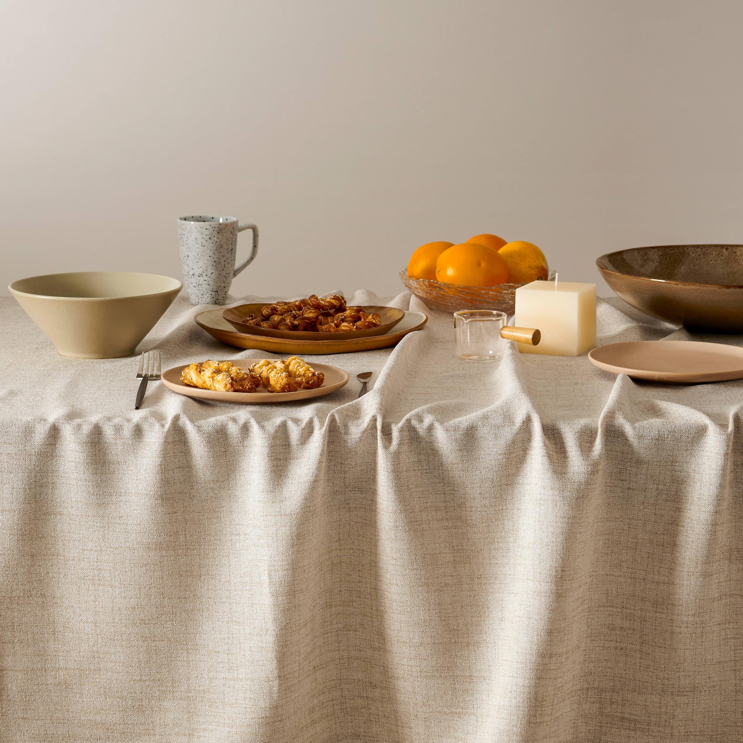 YZJZEDS Farmhouse Linen Rectangular Tablecloth, Natural 52x70 Inch | Sleek Drapi - product photo
