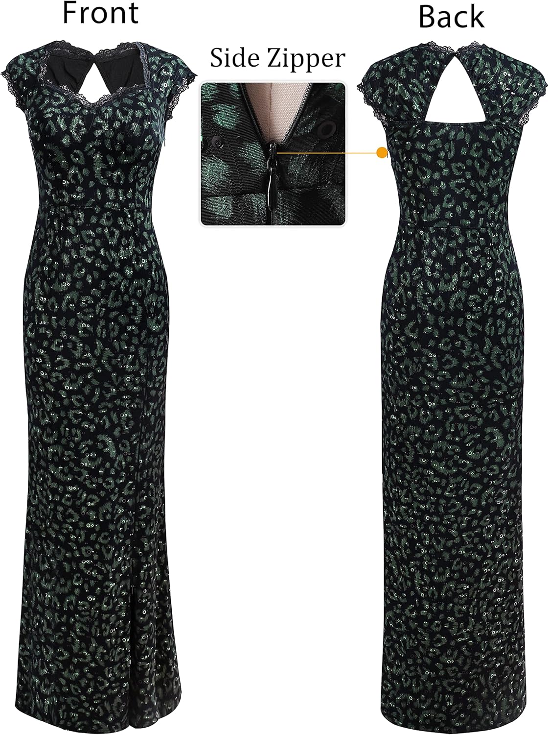 VFSHOW Womens Floral Lace Sweetheart Neck Open Back Zipper High Split Formal Evening Gown Wedding Prom Maxi Long Dress