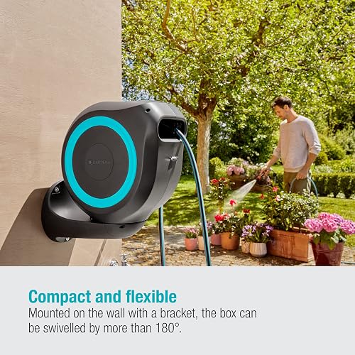 Gardena Wall-Mounted Hose Box Rollup M 20 m: Flexible Watering for Medium-Sized Gardens, Swivel Hose Reel, with wall Bracket, System Parts and Nozzle, Including 20 m Gardena Hose (18610-20) - 2