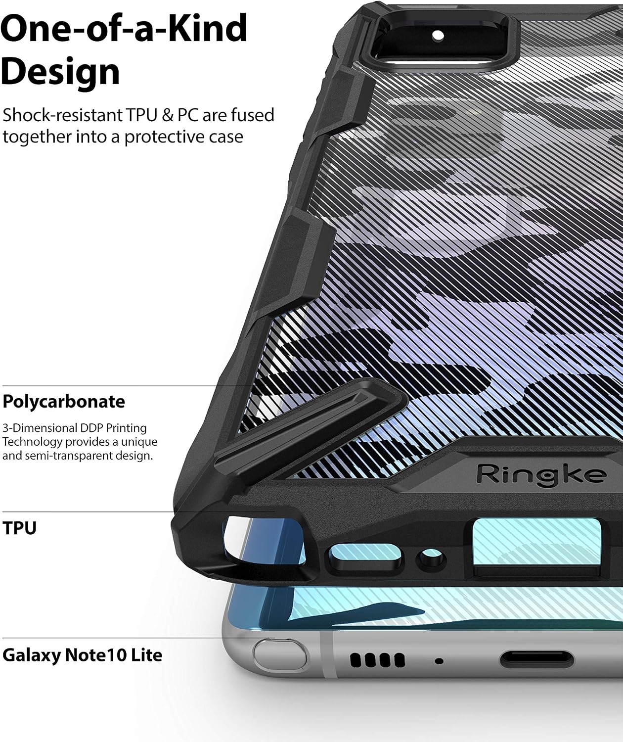 Ringke Fusion-X Compatible with Galaxy Note 10 Lite Case (2020), Camouflage Design Back Heavy Duty Shockproof TPU Rugged Bumper Phone Cover - Camo Black