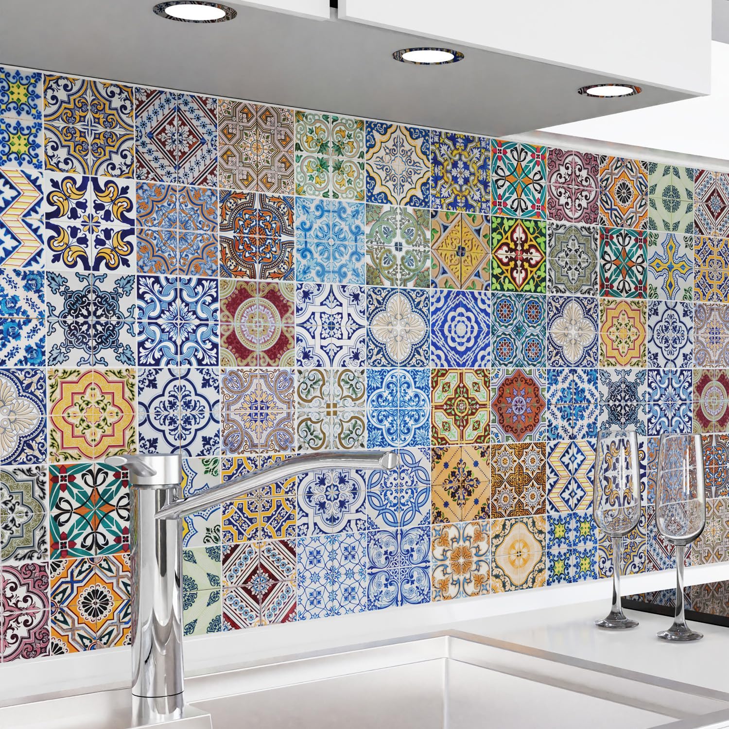 danario Küchenrückwand selbstklebend - Matt - Spritzschutz Küche - versteifte PET Folie - 0,4 mm - Mosaikfliesen bunt - Materialmuster A5