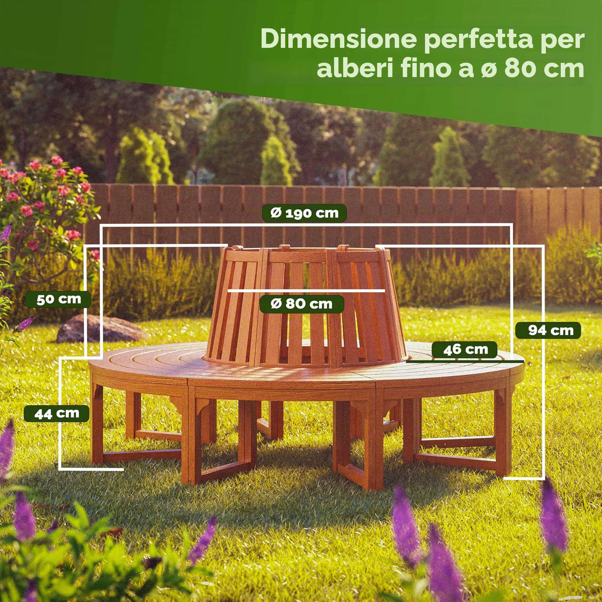 Casaria® Panchina da Giardino Resistente in Legno di Eucalipto Certificato FSC® Ø 190 cm Portata 160 kg per Seduta Panca da Esterno Rotonda Alberi