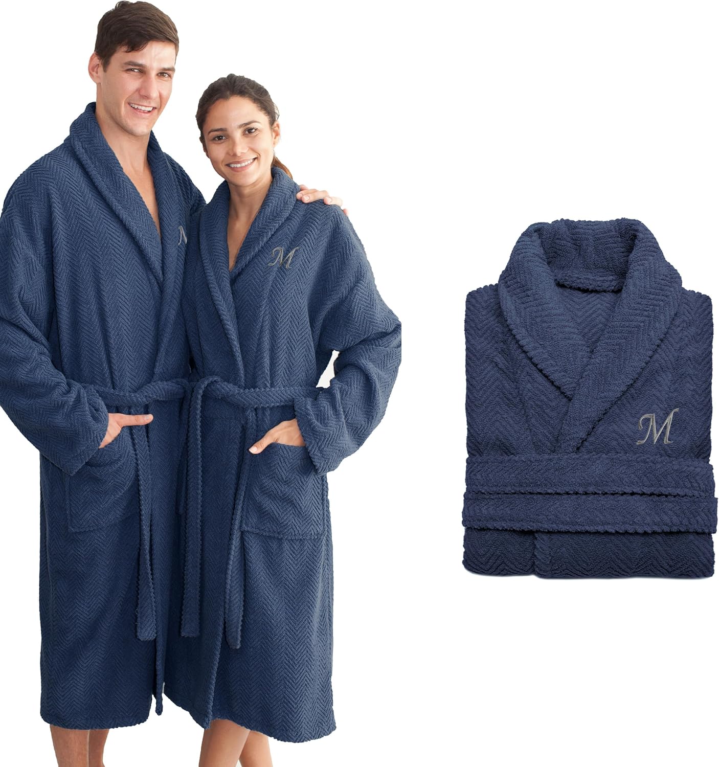 Opulence Custom Monogram Embroidery Bathrobe for Men Women, Personalized 100% Turkish Cotton Soft Absorbent Bathrobe