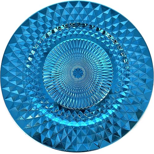 Allgala Placas de carga, 13 pulgadas, paquete de 6 unidades de plástico resistente con patrón de diamante brillante para boda, turquesa, HD80406