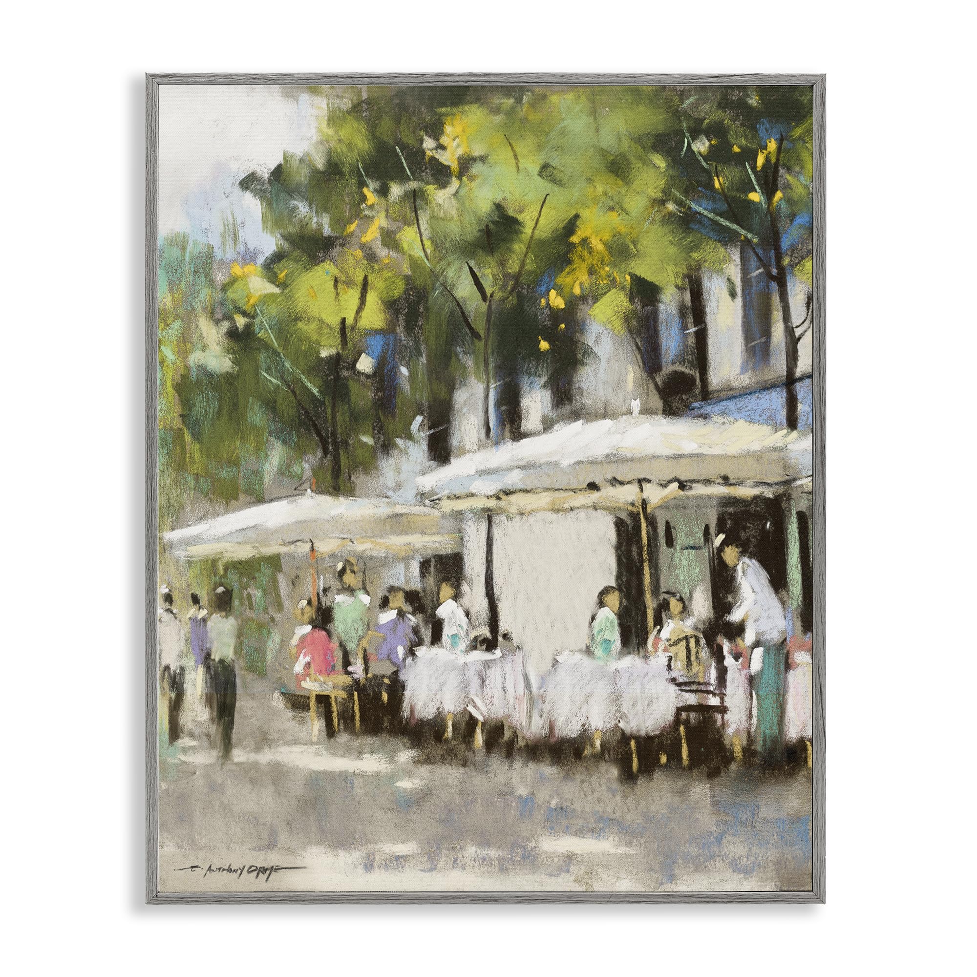 Stupell Industries Farmhouse Gray (Textured) 'Sunny Street Cafe Dining'| Framed Giclee Art