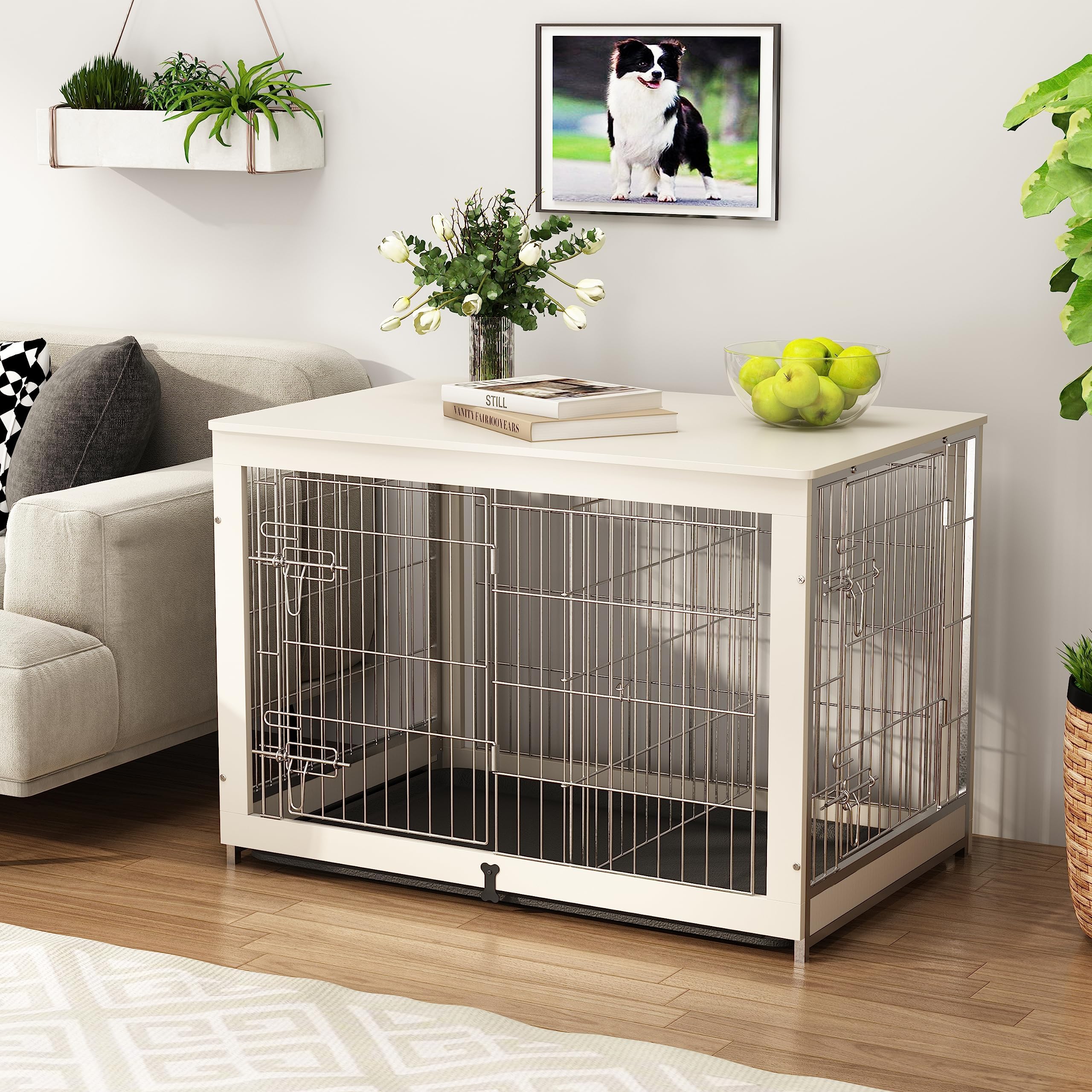 zoovilla White Dog Cage with Crate Cover, Dog Kennel Medium