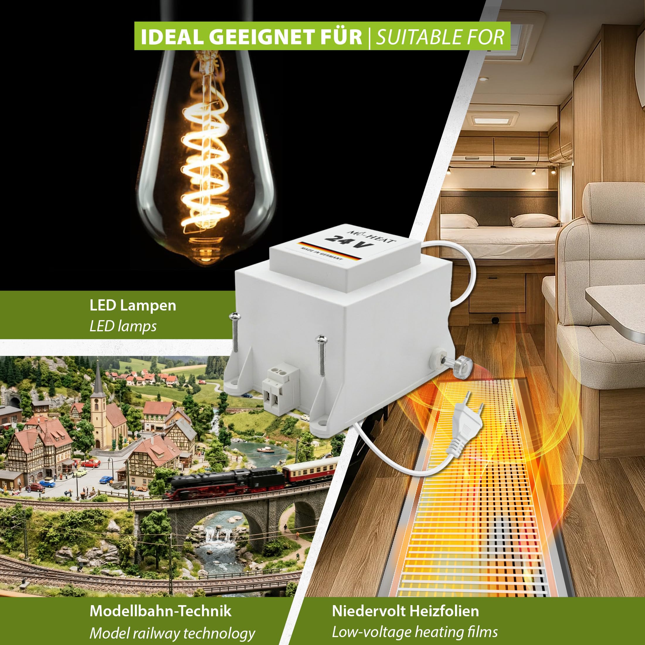 Transformateur de sécurité 24 V / 600 W - Boîtier ABS - Protection contre les surcharges et la surchauffe - Montage mural et sur pied - IP20