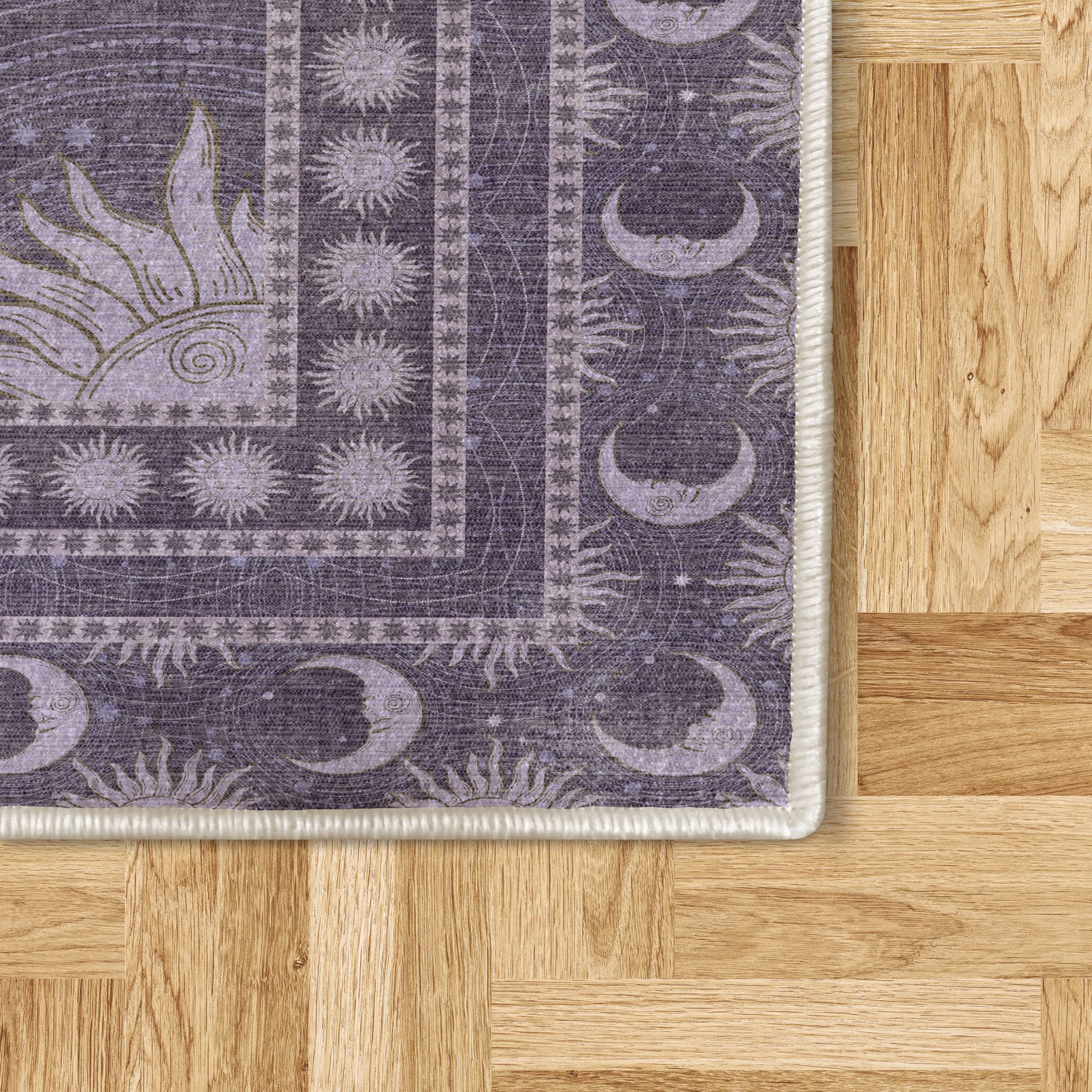 Ambesonne Sun and Moon Decorative Rug, Bohemian Artwork Design of Crescent Solar Ornament Esoteric Stars Ornaments, Quality Carpet for Bedroom Dorm and Living Room, 2' 2