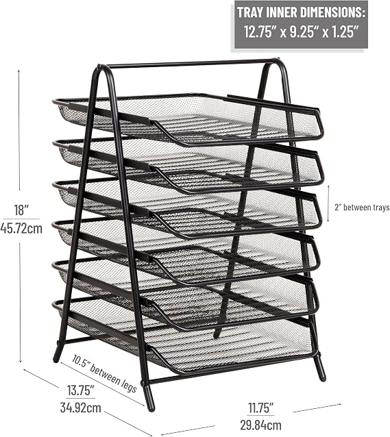 Mind Reader 6-Tier Paper Tray, Desktop Organizer, File Storage, Office, Metal Mesh, Black