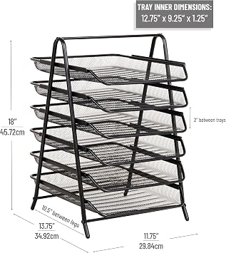 Mind Reader 6-Tier Paper Tray, Desktop Organizer, File Storage, Office, Metal Mesh, Black