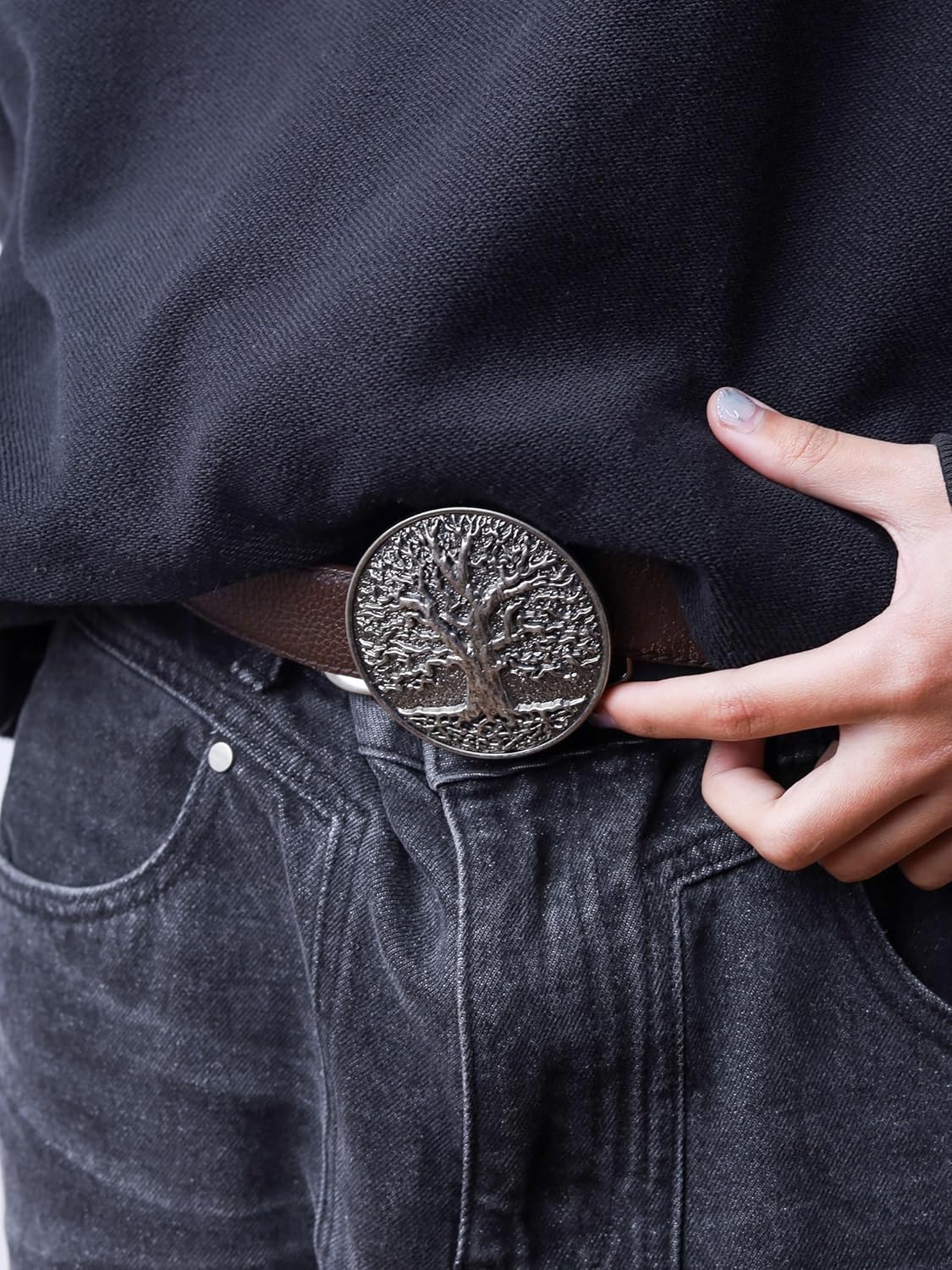 HAQUIL Tree of Life Yggdrasil Round Viking Belt Buckle Buckle for Cowboy Nordic Fashion - Image 4